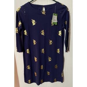 Lilly Pulitzer Girls Little Bay Dress NWD Size X-LARGE Navy 100% Cotton
